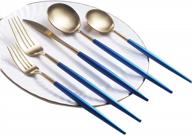 20-piece stainless steel flatware dinnerware set cutlery tableware with blue and gold matte finish by artthome logo