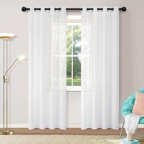 img 4 attached to Add Elegance To Your Bedroom With Sheer Flax Texture Curtains - Set Of 2 White Drapes With Grommet Top For Sliding Glass Doors And Cottages - 52" W X 108" L Light Filtering Window Treatments