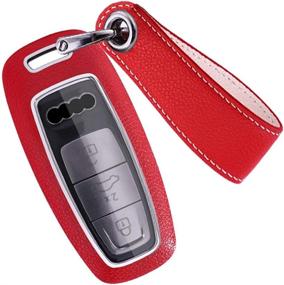 img 4 attached to SANRILY 3 Button Key Fob Cover For Audi A8 A6 A7 C8 E-Tron 2019 2020 Keyless Remote Key Holder ABS Leather Key Protective Case With Keychain Red