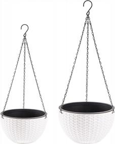 img 3 attached to Set Of 2 Foraineam Dual-Pot Hanging Basket Planters With Self-Watering System For Indoor And Outdoor Plants And Flowers - Includes Drainer And Chain - Assorted Sizes (White)