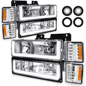 img 4 attached to POLLY WALES Headlights Assembly Compatible With 1994-1998 Chevy Silverado/Tahoe/Suburban/C10 - Chrome Housing Clear Lens Amber Reflector (With Ultra Bright Led DRL)