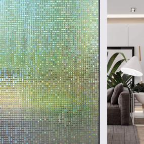 img 4 attached to HIDBEA Rainbow Mosaic Patterns 3D Window Privacy Film - Heat Control Vinyl Glass Tint, 35.4 X 98.4 Inches Decorative Window Clings & Stickers