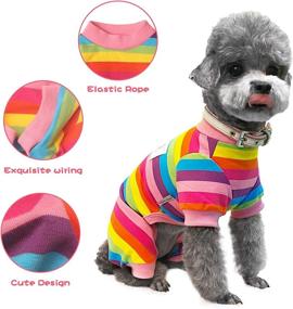 img 2 attached to 🐶 TONY HOBY Dog Pajamas: Rainbow Stripe 4 Legged Jumpsuit Onesies for Small Medium Dogs in Pink (M)