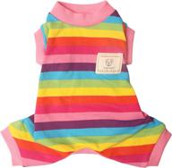 🐶 tony hoby dog pajamas: rainbow stripe 4 legged jumpsuit onesies for small medium dogs in pink (m) логотип