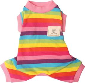 img 4 attached to 🐶 TONY HOBY Dog Pajamas: Rainbow Stripe 4 Legged Jumpsuit Onesies for Small Medium Dogs in Pink (M)