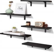 stylish & durable black floating shelves for wall decor and storage - set of 5 wood shelves with metal brackets - ideal for bathroom, living room, bedroom, kitchen, and over toilet логотип