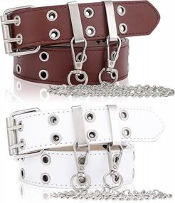 img 4 attached to Lovful Double Grommet Goth Belt,Punk Belts For Women,Studded Belt With Removable Chain