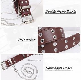 img 1 attached to Lovful Double Grommet Goth Belt,Punk Belts For Women,Studded Belt With Removable Chain