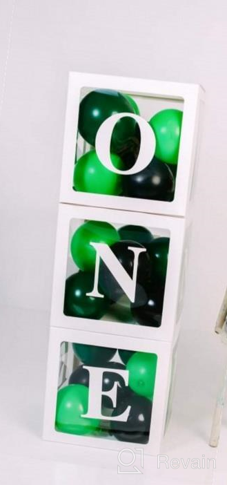 img 1 attached to 🎈 One Year Old Birthday Balloon Boxes with 24 Balloons - Safari/Jungle Wild One Green Theme - Baby First Birthday Decorations Clear Cube Blocks 'ONE' Letters as Cake Smash Photoshoot Props review by Bobby Diaz