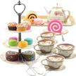 princess tea party set for toddlers: 39 piece tin tea set with teapot, cups, and plastic cakes, 3 tier cake stand included - perfect pretend play gift for girls ages 3-4 logo