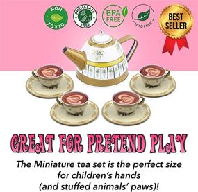 img 1 attached to Princess Tea Party Set For Toddlers: 39 Piece Tin Tea Set With Teapot, Cups, And Plastic Cakes, 3 Tier Cake Stand Included - Perfect Pretend Play Gift For Girls Ages 3-4
