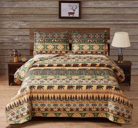 img 4 attached to Complete Your Rustic Retreat With Lodge Bedding Set - Full/Queen Size Bear Forest Tree Printed Lightweight Reversible All Season Bedspread Coverlet With 2 Pillowshams