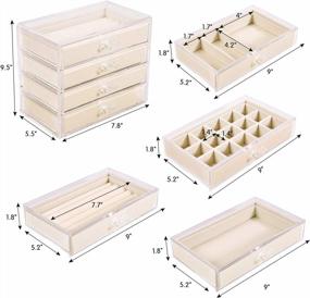 img 3 attached to DIJA Clear Acrylic Jewelry Box With 4 Drawers, Beige Velvet Jewelry Organizer For Earring Bangle Bracelet Necklace Rings Display Case