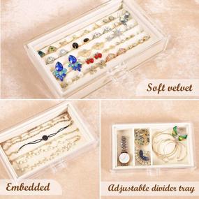 img 2 attached to DIJA Clear Acrylic Jewelry Box With 4 Drawers, Beige Velvet Jewelry Organizer For Earring Bangle Bracelet Necklace Rings Display Case