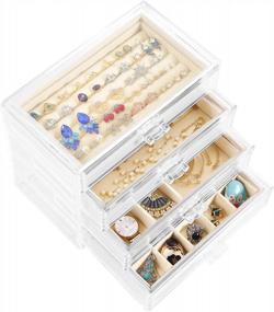 img 4 attached to DIJA Clear Acrylic Jewelry Box With 4 Drawers, Beige Velvet Jewelry Organizer For Earring Bangle Bracelet Necklace Rings Display Case