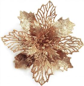 img 2 attached to Set Of 12 Glitter Rose Gold Poinsettia Flowers For Christmas Tree Decorations And Wreaths With Green Stems - Artificial 6.3'' Xmas Flowers By GL-Turelifes