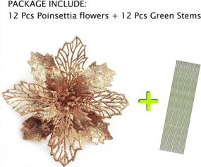 img 1 attached to Set Of 12 Glitter Rose Gold Poinsettia Flowers For Christmas Tree Decorations And Wreaths With Green Stems - Artificial 6.3'' Xmas Flowers By GL-Turelifes