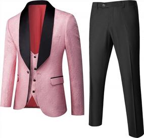 img 4 attached to Mens 3 Piece Slim Fit Jacquard Tuxedo Suits For Wedding Prom - UNINUKOO