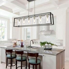 img 2 attached to Modern Farmhouse Chandelier With Clear Glass - 6-Light Brushed Nickel And Black Pendant Lighting Fixture For Dining Room And Kitchen Island