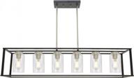 modern farmhouse chandelier with clear glass - 6-light brushed nickel and black pendant lighting fixture for dining room and kitchen island logo