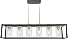 img 4 attached to Modern Farmhouse Chandelier With Clear Glass - 6-Light Brushed Nickel And Black Pendant Lighting Fixture For Dining Room And Kitchen Island