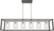 modern farmhouse chandelier with clear glass - 6-light brushed nickel and black pendant lighting fixture for dining room and kitchen island logo