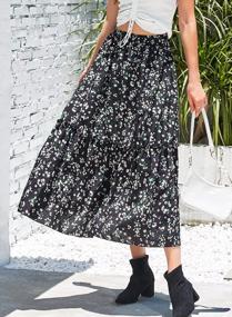 img 1 attached to Boho Floral Maxi Skirt For Women- Elastic High Waist, Ruffle Hem, Flowy Swing, A-Line Style