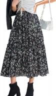 boho floral maxi skirt for women- elastic high waist, ruffle hem, flowy swing, a-line style logo