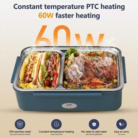 img 3 attached to MDHAND Electric Lunch Box, Heating Lunch Box, 2 In 1 Food Warmer Lunch Box 110V/12V For Car And Home, 304 Stainless Steel Lunch Box Container, Upgrade 60W Faster Heating Food Warmer Lunch Box