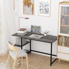 img 3 attached to Универсальный 47-дюймовый компьютерный стол с полками и двусторонней конструкцией для небольших помещений — идеально подходит для игр, домашнего офиса и спальни