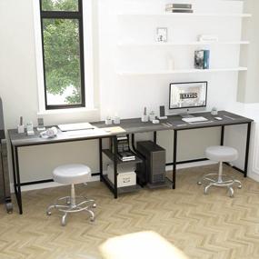 img 1 attached to Универсальный 47-дюймовый компьютерный стол с полками и двусторонней конструкцией для небольших помещений — идеально подходит для игр, домашнего офиса и спальни