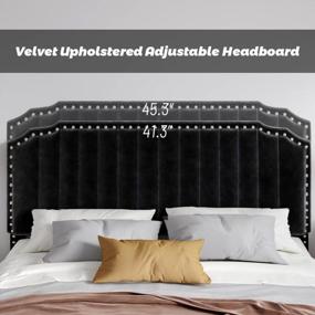 img 1 attached to Queen Size Upholstered Platform Bed Frame With Headboard - Modern Black Velvet, Wood Slat Support & No Box Spring Needed - Easy Assembly
