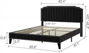 img 3 attached to Queen Size Upholstered Platform Bed Frame With Headboard - Modern Black Velvet, Wood Slat Support & No Box Spring Needed - Easy Assembly
