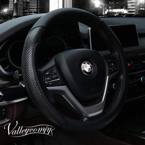img 4 attached to 🚗 Black Valleycomfy Steering Wheel Cover - 15 inch, Microfiber Leather - Ideal for Car, Truck, SUV