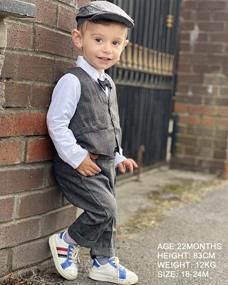 img 3 attached to Infant Boys Tuxedo Jumpsuit, Long Sleeve Gentleman Vest Coat & Beret Hat Outfit Set - 3Pcs WESIDOM