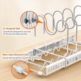 img 1 attached to Expandable Pot And Pan Organizer Rack For Kitchen Cabinets - Holds 10+ Pans And Pots With Adjustable Compartments And Lid Holder - White Bakeware Organizer Rack