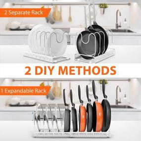 img 3 attached to Expandable Pot And Pan Organizer Rack For Kitchen Cabinets - Holds 10+ Pans And Pots With Adjustable Compartments And Lid Holder - White Bakeware Organizer Rack