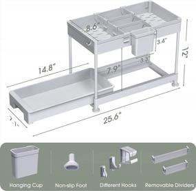 img 1 attached to Under Sink Organizer 2 Tier Sliding Cabinet Basket With Hooks For Bathroom Kitchen Storage Shelf - SPACEKEEPER Gray