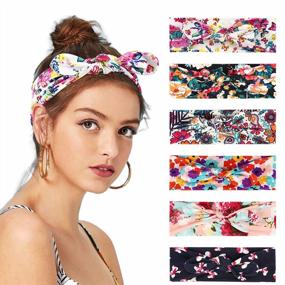img 4 attached to Vintage Floral Printed Boho Headbands For Women - Pack Of 6 Elastic Hairbands With Cute Rabbit Ears, Perfect For Yoga And Fashion