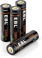 4 pack ebl aa lithium ion batteries with 3300mwh high capacity, micro usb cable, and 2-hour quick charge - rechargeable via usb aa batteries logo