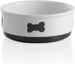 35oz white ceramic dog bowl with bone pattern - perfect for medium dogs' food and water! logo