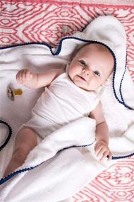 img 3 attached to 🧸 Luxe Bamboo Navy Bath & Beach Towel with Detailed Pom Pom Trim - Unisex Baby & Toddler