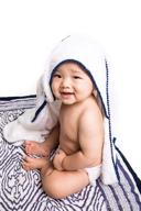 🧸 luxe bamboo navy bath & beach towel with detailed pom pom trim - unisex baby & toddler logo