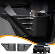 2021-2022 ford bronco front door organizer with cup holder and storage pockets, interior accessories in black (2pcs) logo