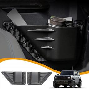 img 4 attached to Органайзер для передней двери Ford Bronco 2021-2022 с подстаканником и карманами для хранения, аксессуары для интерьера черного цвета (2 шт.)