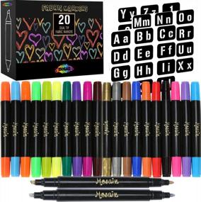 img 4 attached to Enhance Your Fabric Decorating With Mosaiz Dual Tip Fabric Markers - 20 Pens With Gold And Silver Colors And Bonus Stencils!