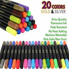 img 3 attached to Enhance Your Fabric Decorating With Mosaiz Dual Tip Fabric Markers - 20 Pens With Gold And Silver Colors And Bonus Stencils!