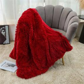 img 1 attached to YOU SA Super Soft Long Shaggy Fuzzy Fur Faux Fur Warm Elegant Cozy With Fluffy Sherpa Throw Blanket 63''*79'',Burgundy Red