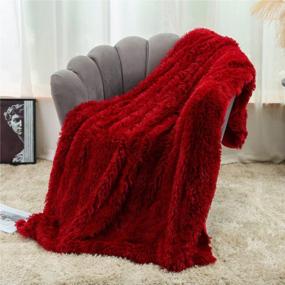 img 3 attached to YOU SA Super Soft Long Shaggy Fuzzy Fur Faux Fur Warm Elegant Cozy With Fluffy Sherpa Throw Blanket 63''*79'',Burgundy Red