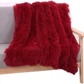 img 4 attached to YOU SA Super Soft Long Shaggy Fuzzy Fur Faux Fur Warm Elegant Cozy With Fluffy Sherpa Throw Blanket 63''*79'',Burgundy Red